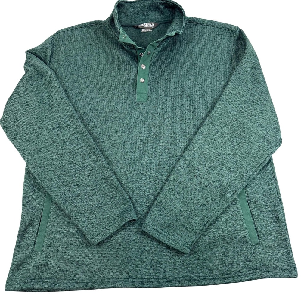 Mountain Khakis Sweatshirt Mens 2XL Green Snap Henley Mock Neck Fleece Pockets